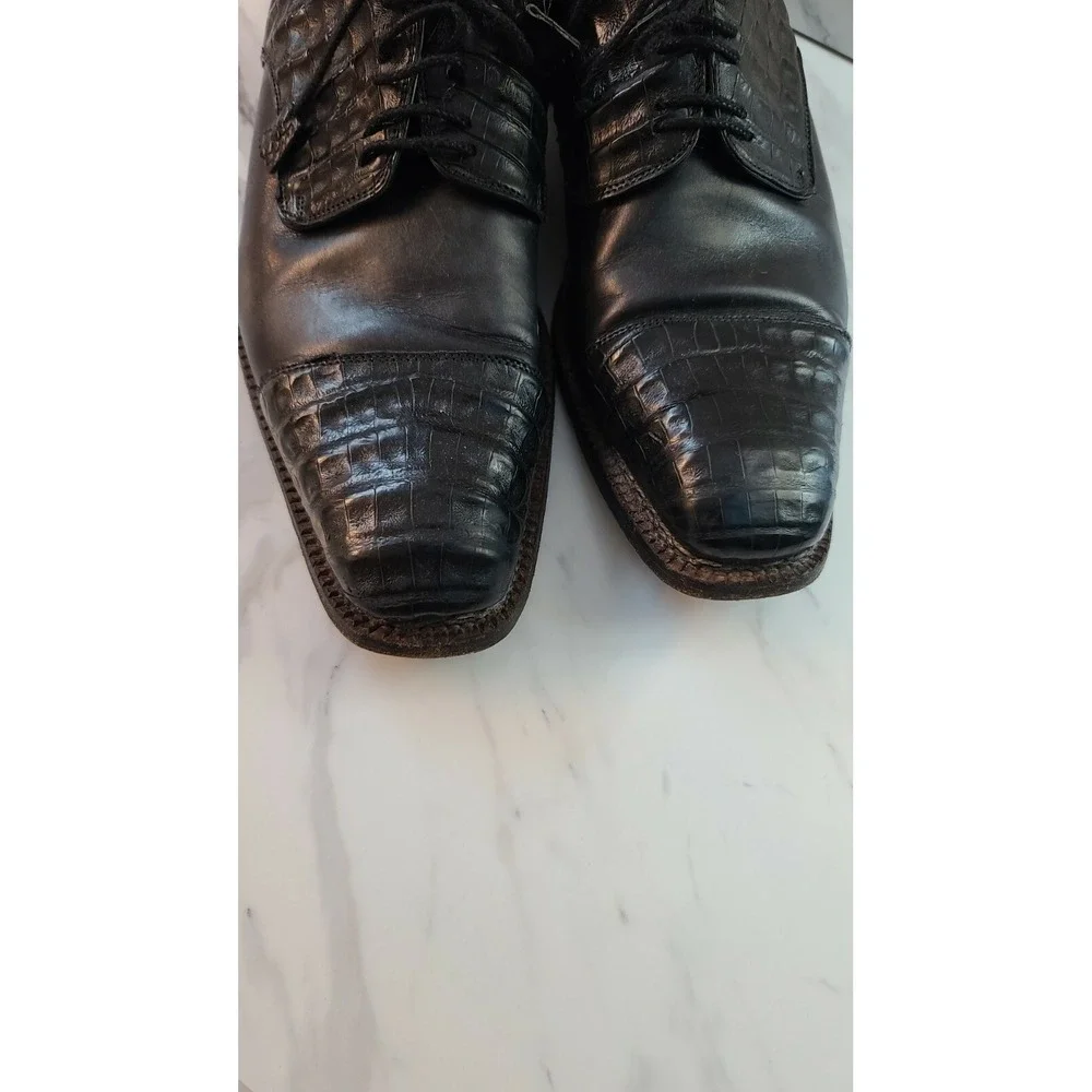 Barneys New York Black Alligator Men's Lace Shoes@[99‎ Sz10.5